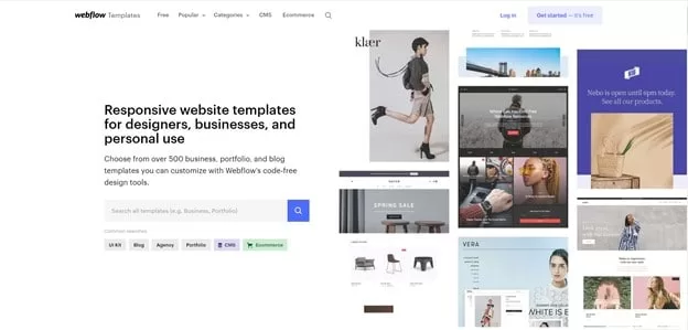 Illustration de plusieurs thèmes du logiciel de conception de sites Webflow
