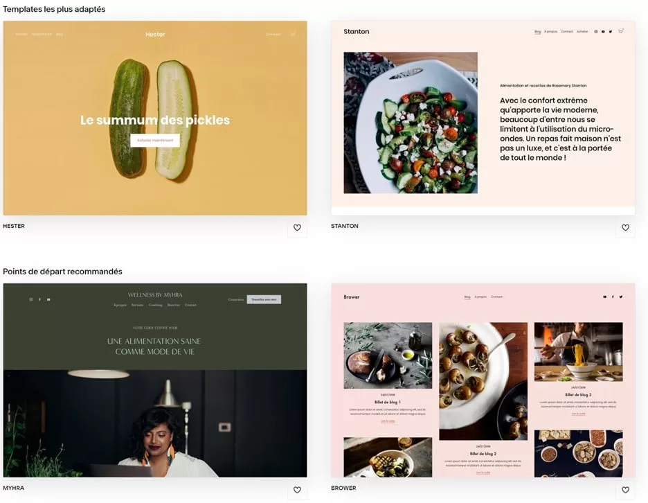 Exemple de thèmes proposés par le logiciel de conception de site SquareSpace