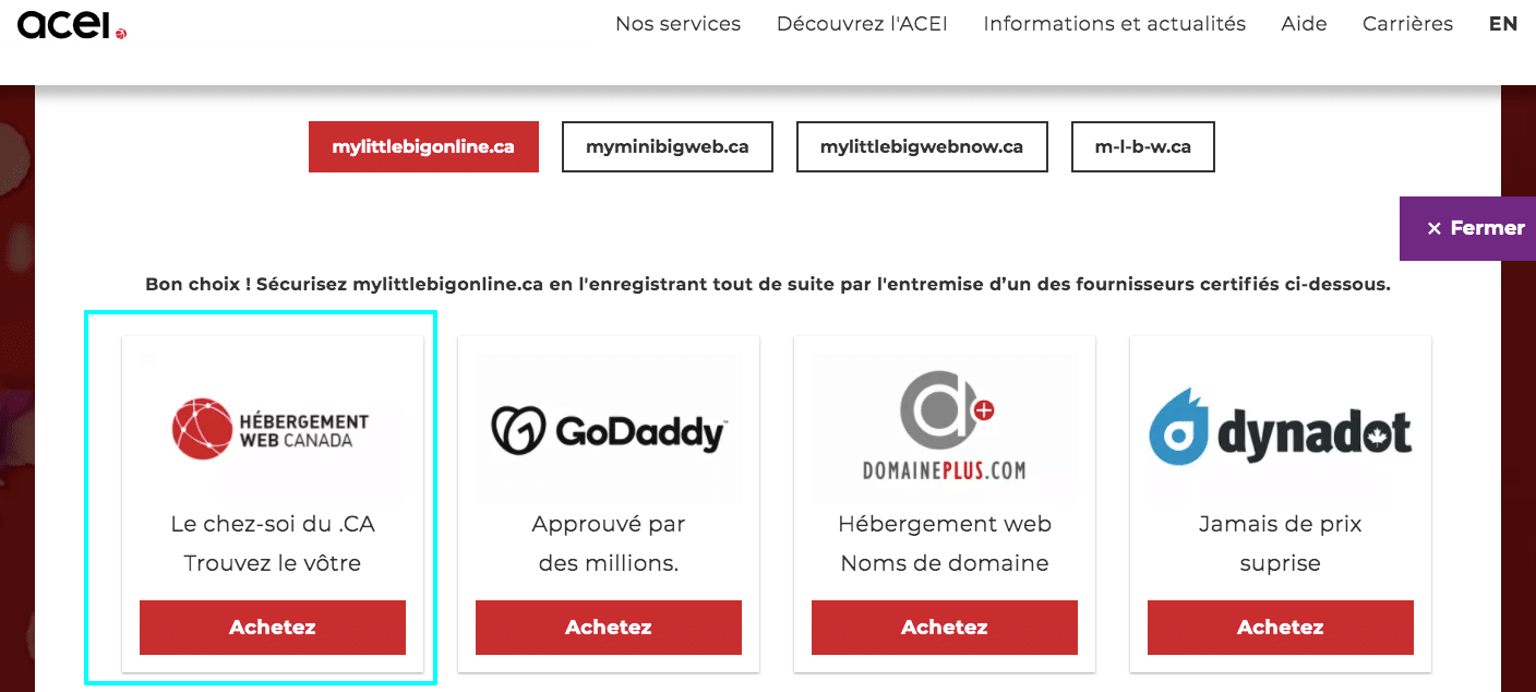 réserver extension de domaine locale
