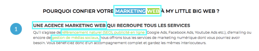 recherche mot clé page de service
