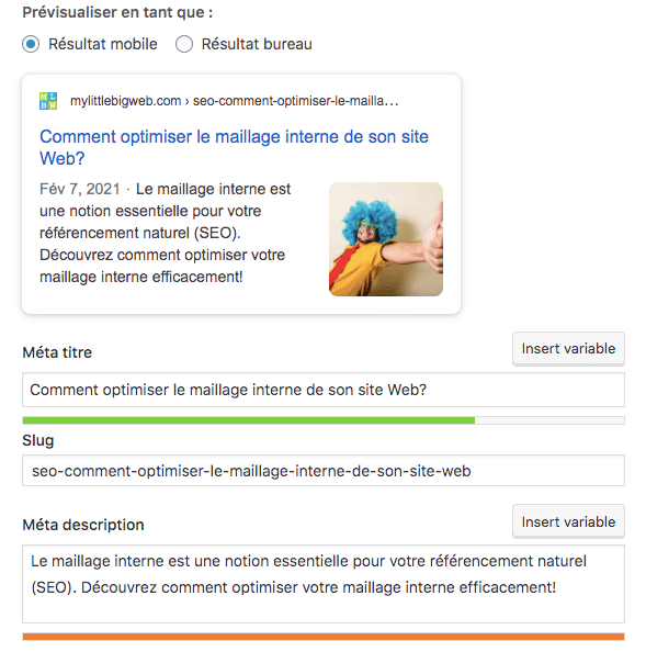 Plugin Yoast optimisation meta description