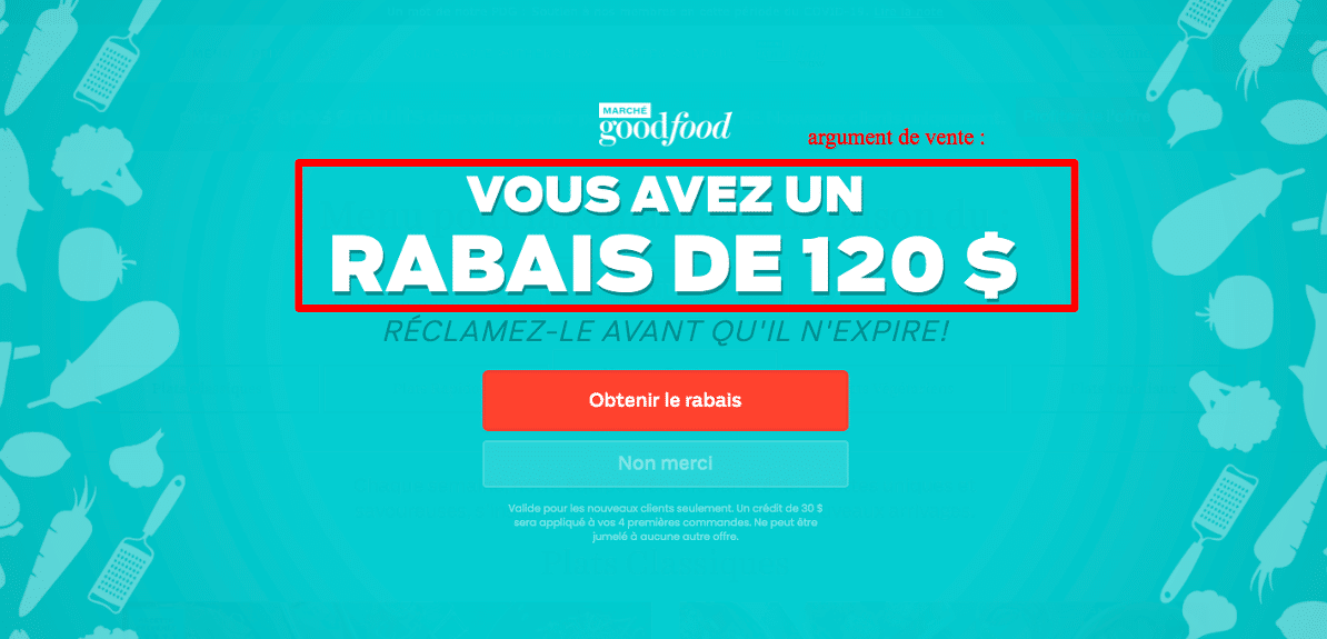 argument de vente page de destination