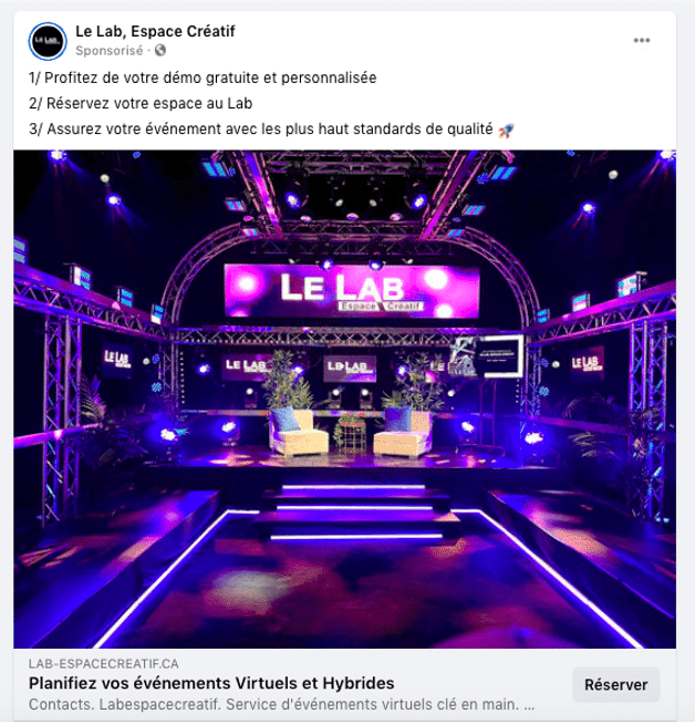 lien page de destination sur facebook