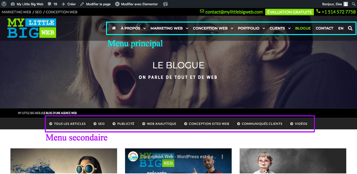 menu secondaire site web
