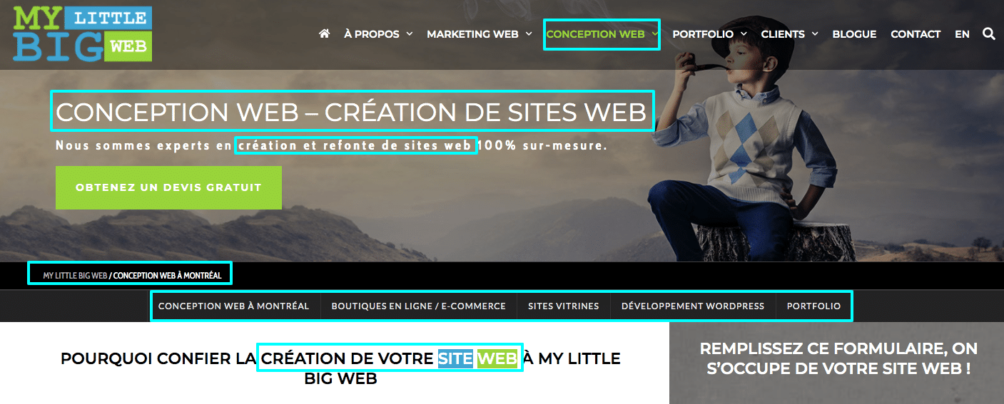 Choisir les mots clés pour page de service