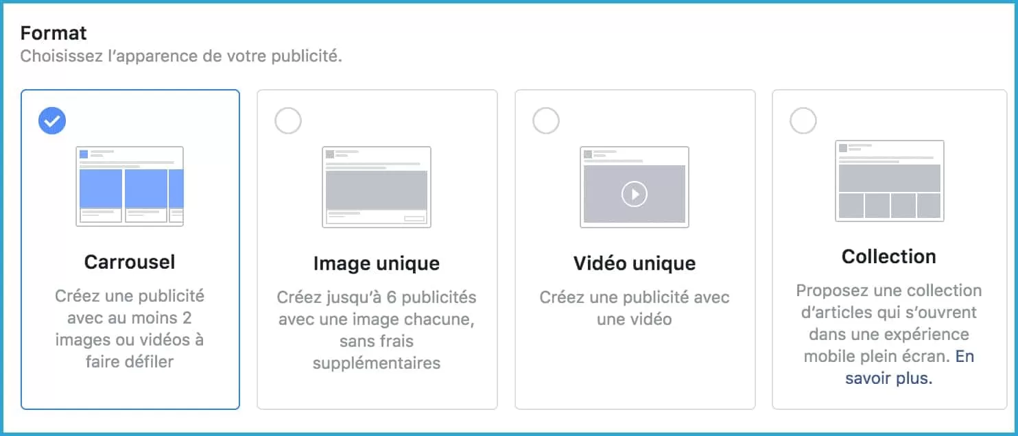 Formats publicités Facebook Ads