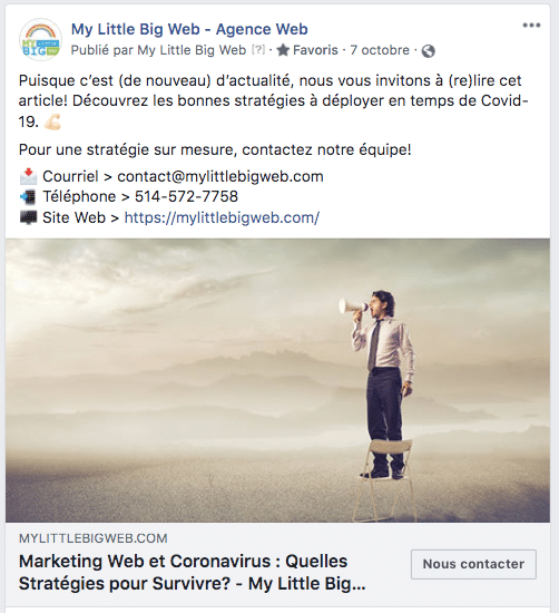 partage article page facebook 