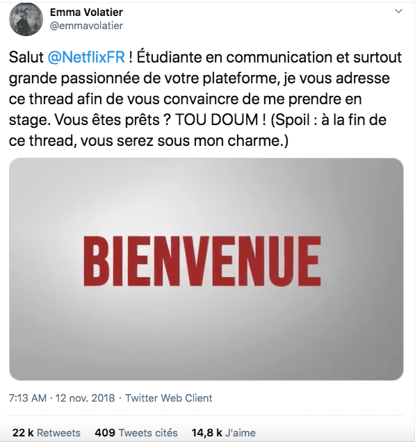 Recrutement sur Twitter entreprise Netflix