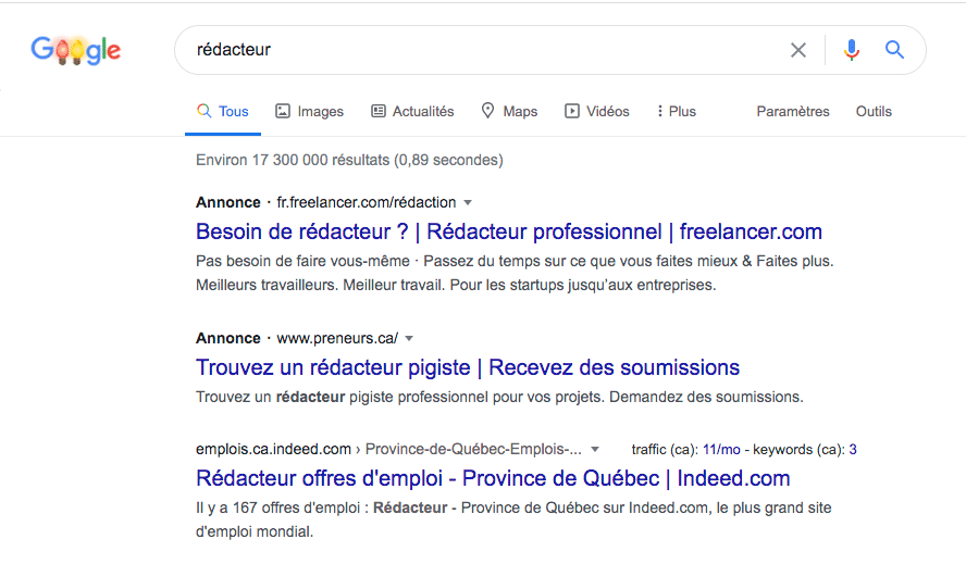 Choix de mot clé et intention de recherche