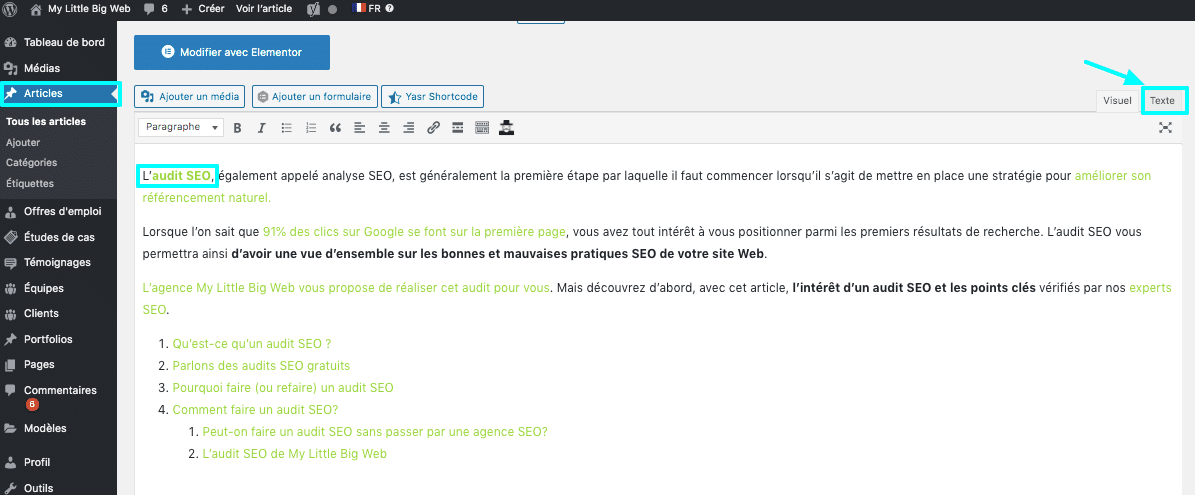 texte d'ancre pour les liens internes