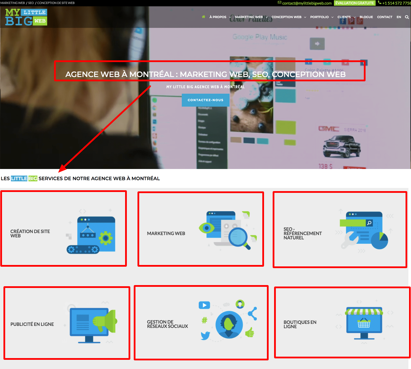 page d'accueil site web
