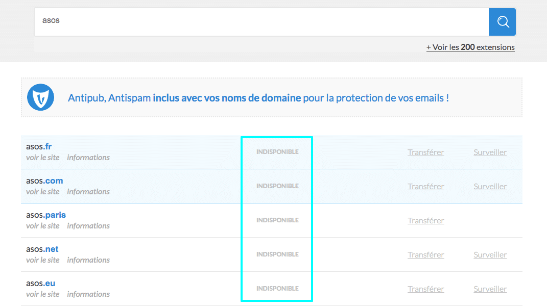 nom de domaine déjà utilisé