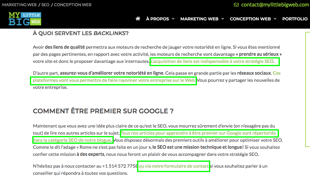 exemple liens internes article SEO