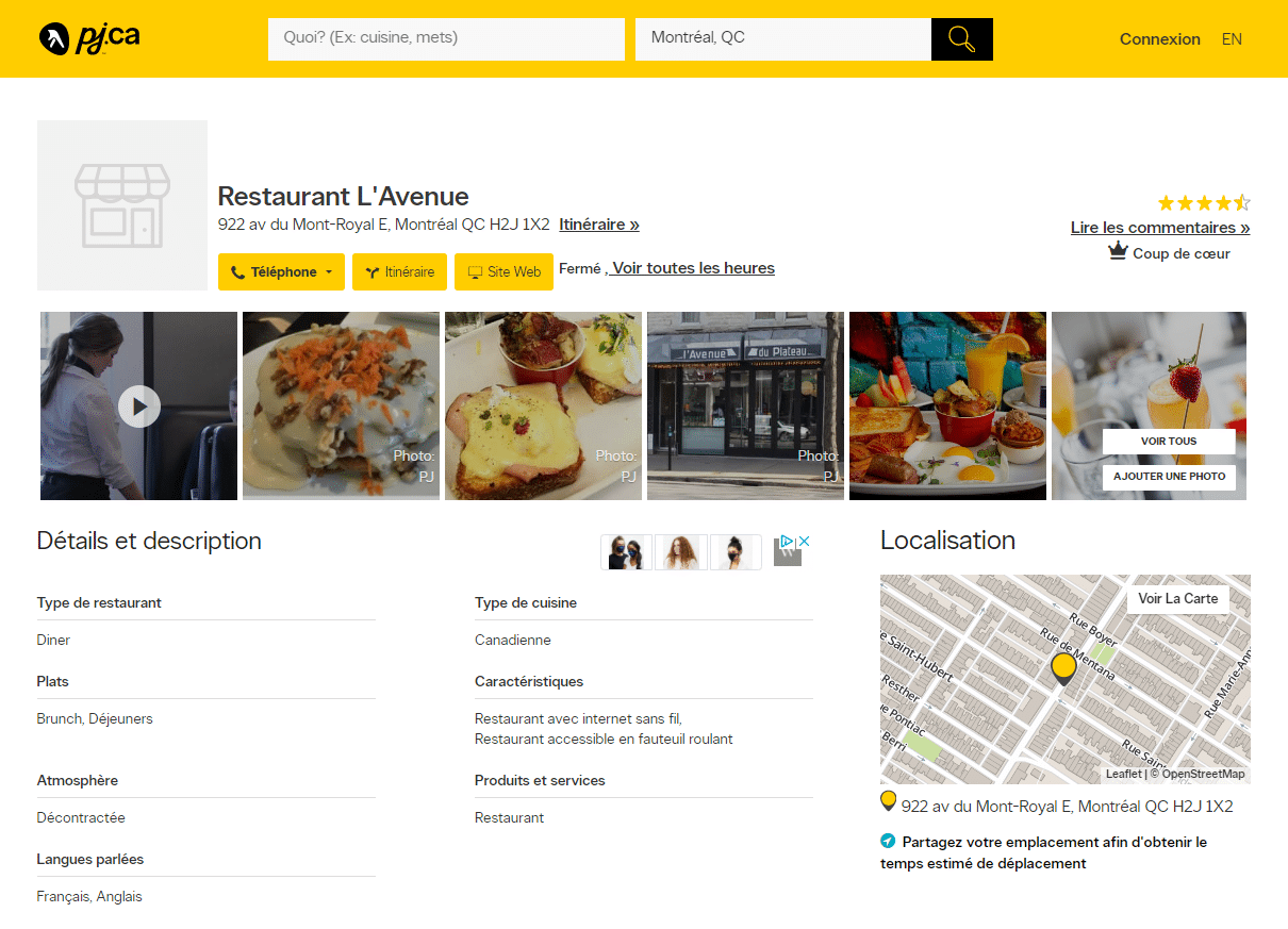 SEO Local Pages Jaunes - Restaurant l'avenue