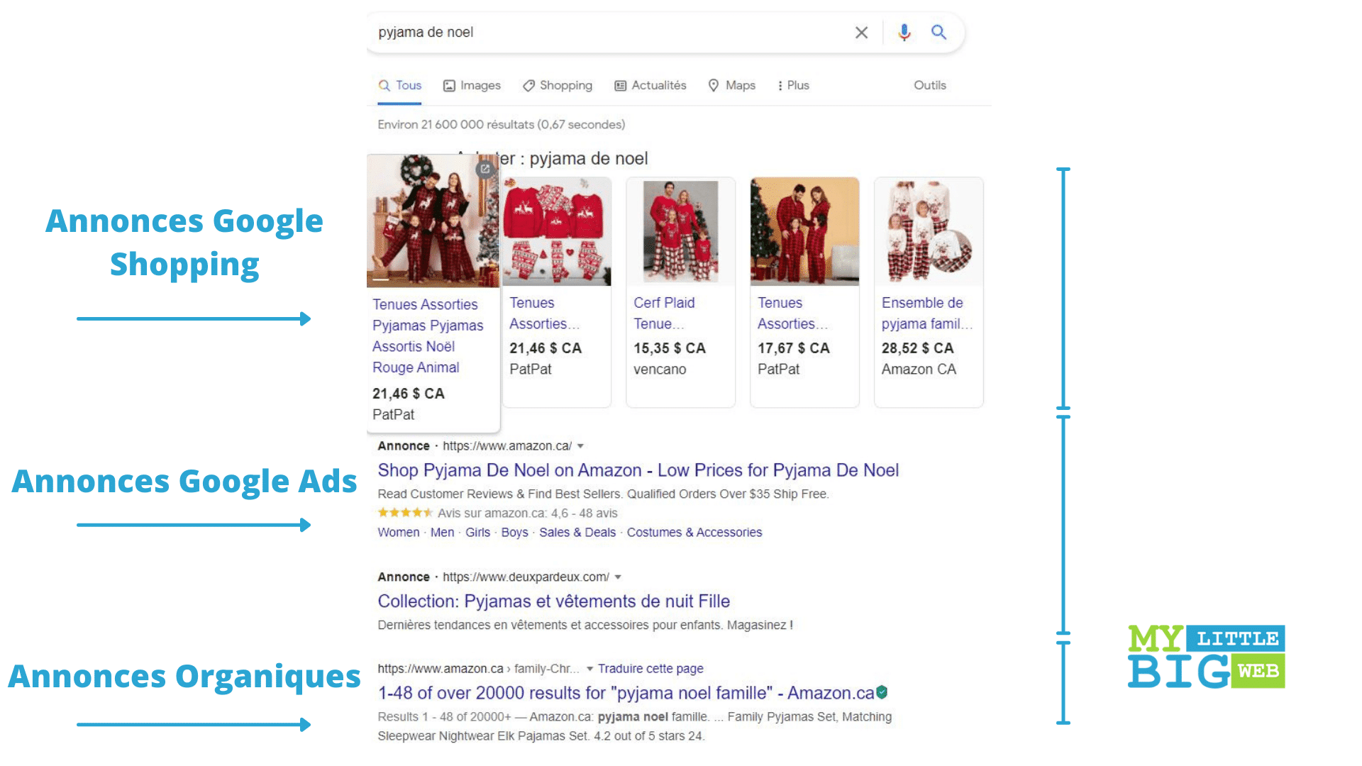Types resultats possibles campagne google shopping