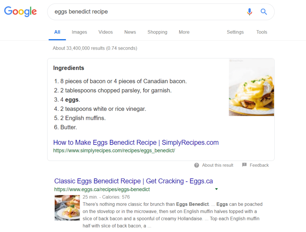 Google Search Example Eggs Benedict Recipe
