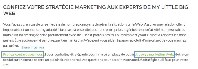 liens interne dans un contenu seo