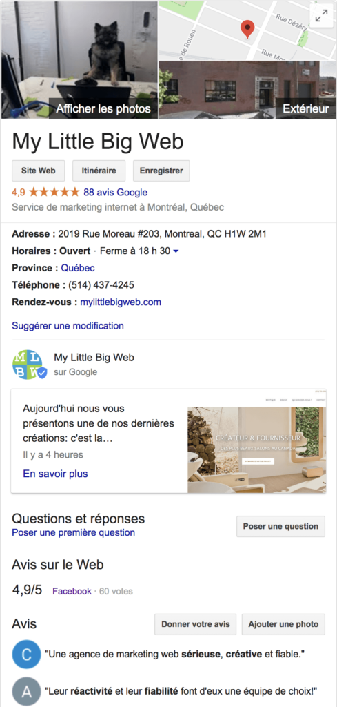 Google mon entreprise avis client seo local my little big web