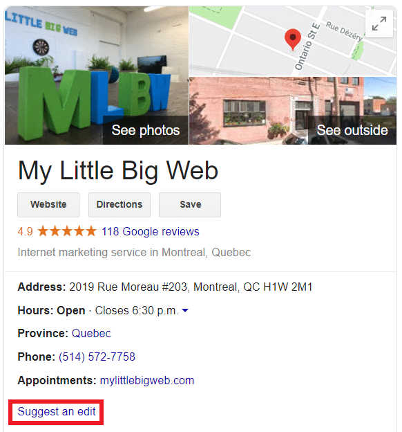 Google My Business Suggest an Edit