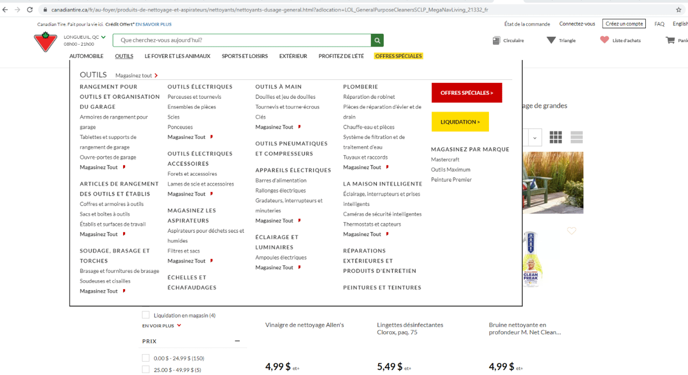 mega menu canadian tire