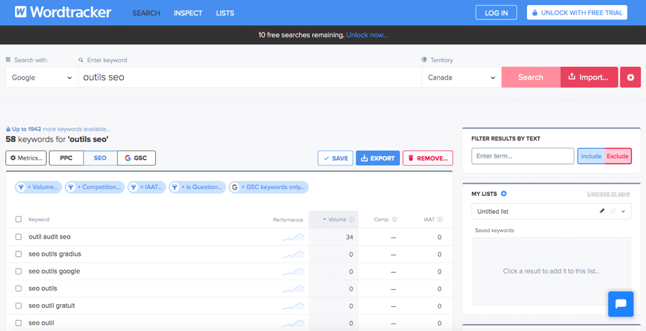 WordTracker meilleur outil grqtuit de recherche de mots-clés